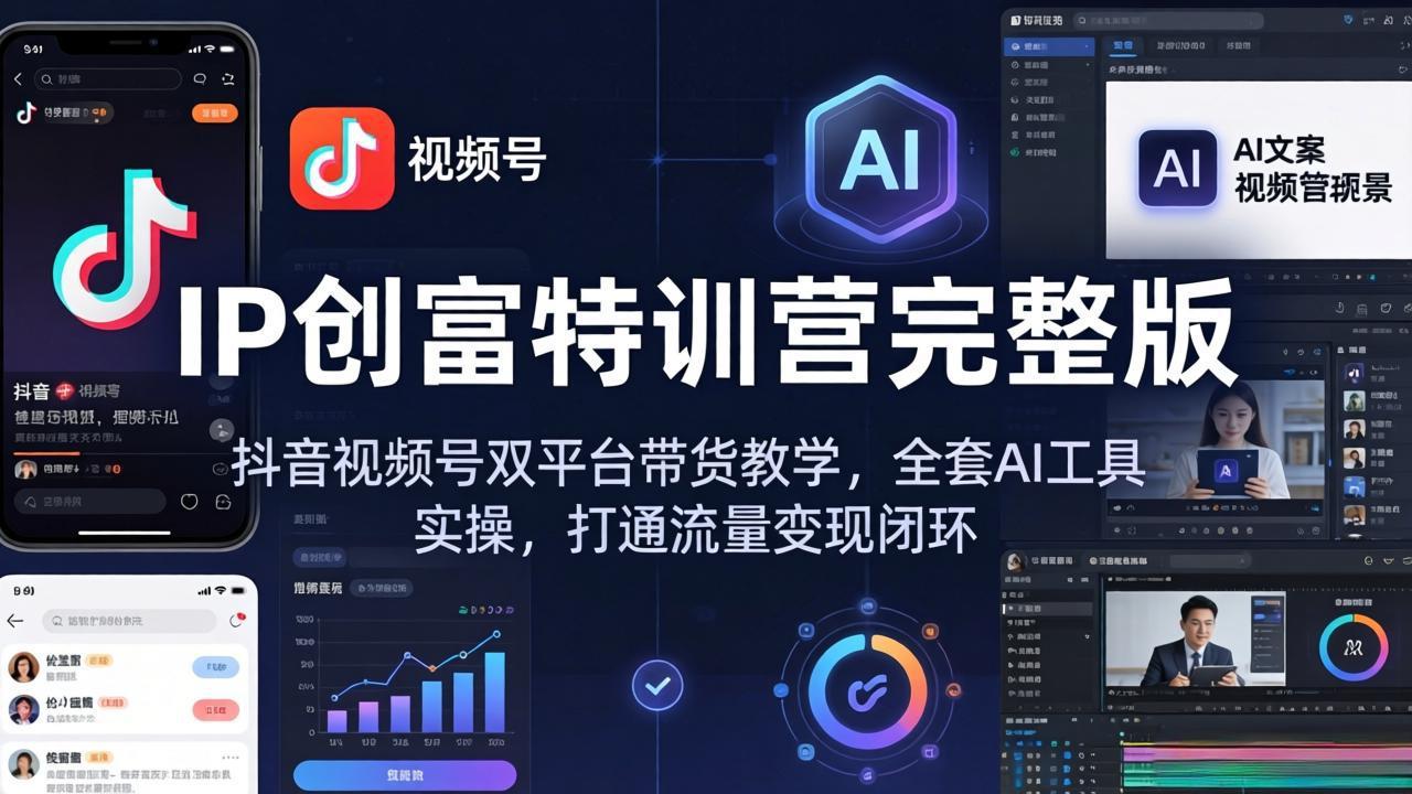 IP创富特训营完整版：抖音视频号双平台带货教学，全套AI工具实操，打通流量变现闭环-轻创资源网