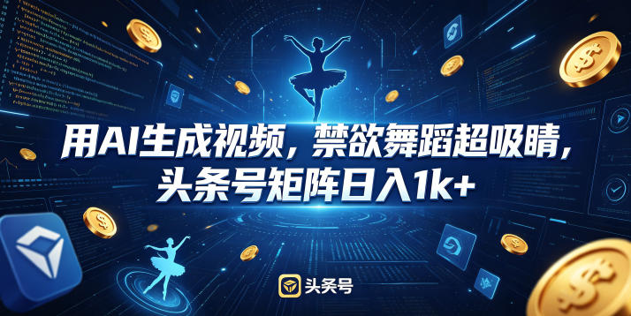 用AI生成视频，禁欲舞蹈超吸睛，头条号矩阵日入1k+-轻创资源网