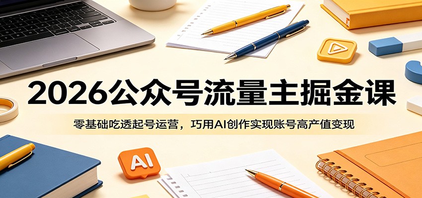 2026公众号流量主掘金课：零基础吃透起号运营，巧用AI创作实现账号高产值变现-轻创资源网