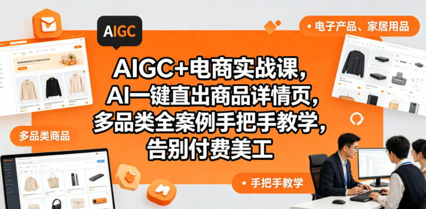 AIGC+电商实战课，AI一键直出商品详情页，多品类全案例手把手教学，告别付费美工-轻创资源网