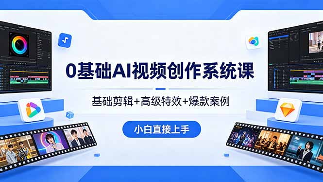 0基础AI视频创作系统课，基础剪辑+高级特效+爆款案例，小白直接上手-轻创资源网