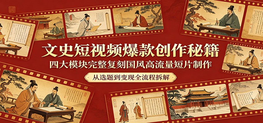 文史短视频爆款创作秘籍：四大模块完整复刻国风高流量短片制作-轻创资源网