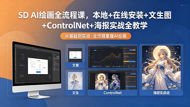 SD AI绘画全流程课，本地+在线安装+文生图+ControlNet+海报实战全教学-轻创资源网