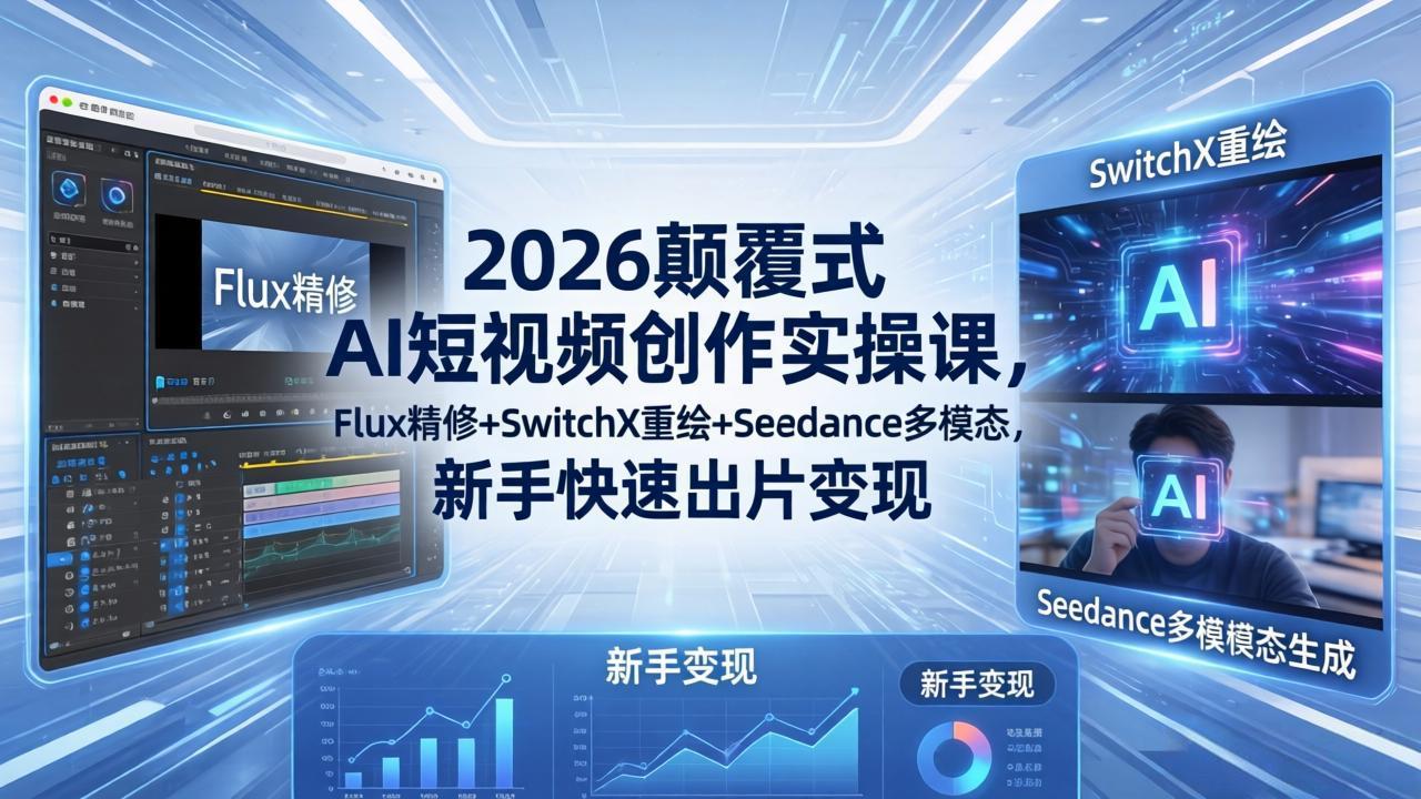 2026颠覆式 AI短视频创作课-5月更新，Flux精修+SwitchX重绘+Seedance多模态，新手快速出片变现-轻创资源网