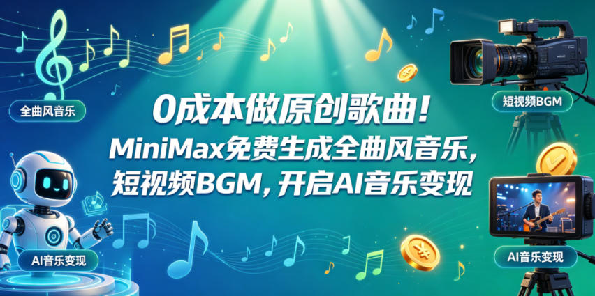 0成本做原创歌曲！MiniMax免费生成全曲风音乐，短视频BGM，开启AI音乐变现-轻创资源网