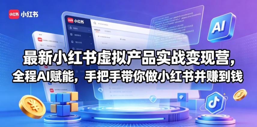 最新小红书虚拟产品实战变现营,全程AI赋能,手把手带你做小红书并赚到钱-轻创资源网