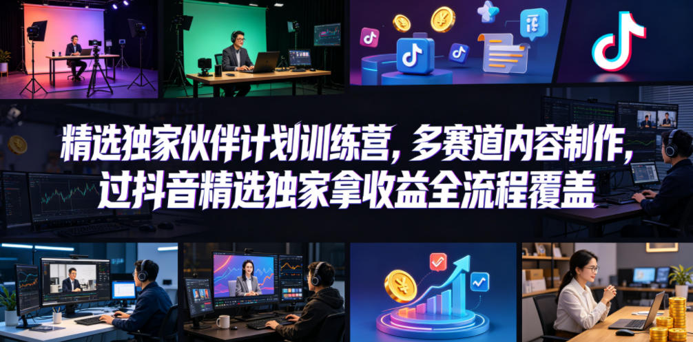 小豁食堂精选独家伙伴计划训练营,多赛道内容制作,过抖音精选独家拿收益全流程覆盖-轻创资源网
