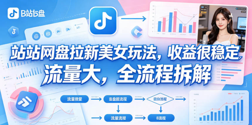 B站网盘拉新美女玩法，收益很稳定，流量大，全流程拆解-轻创资源网