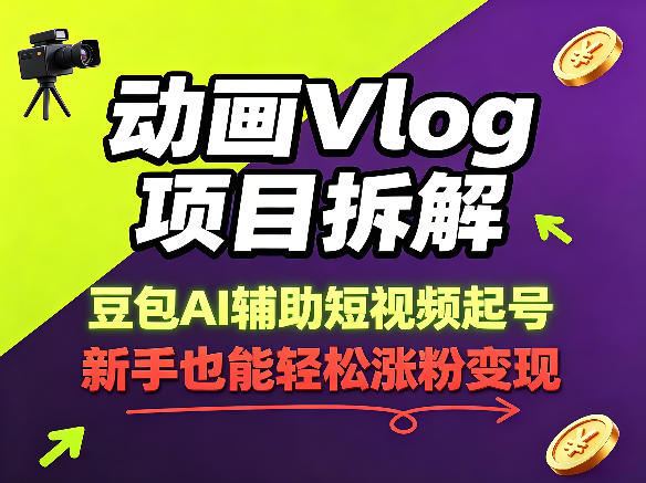 动画Vlog项目拆解，豆包AI辅助短视频起号，新手也能轻松涨粉，43条作品涨粉8.3W-轻创资源网