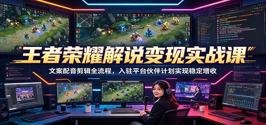 王者荣耀解说变现实战课：文案配音剪辑全流程，入驻平台伙伴计划实现稳定增收-轻创资源网