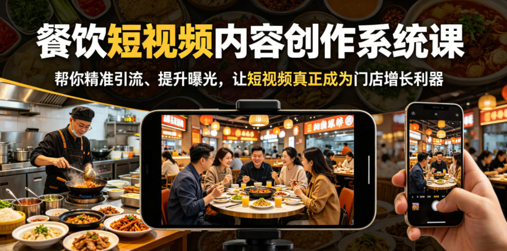 餐饮短视频内容创作系统课，帮你精准引流、提升曝光，让短视频真正成为门店增长利器-轻创资源网