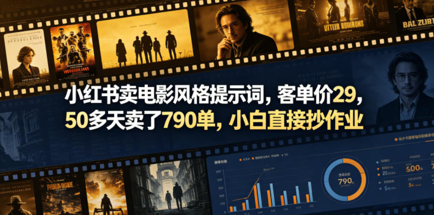小红书卖电影风格提示词，客单价29，50多天卖了790单，小白直接抄作业！-轻创资源网