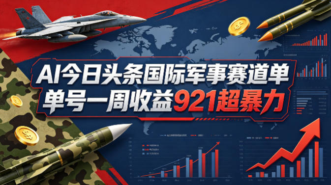 AI今日头条国际军事赛道，单号一周收益921，超暴力
