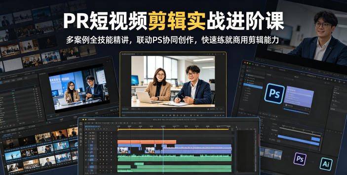 PR短视频剪辑实战进阶课，多案例全技能精讲，联动PS协同创作，快速练就商用剪辑能力-轻创资源网