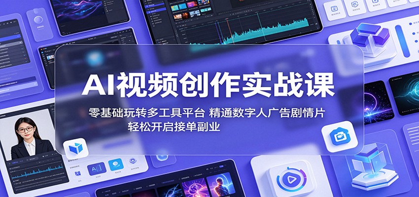 AI视频创作实战课：零基础玩转多工具平台，精通数字人广告、剧情片，轻松开启接单副业-轻创资源网
