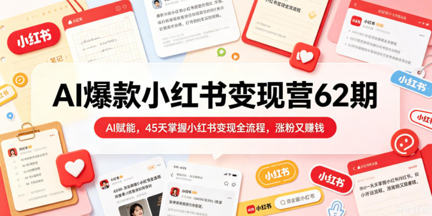 AI爆款小红书变现营62期2026年5月，AI赋能，45天掌握小红书变现全流程，涨粉又賺钱-轻创资源网