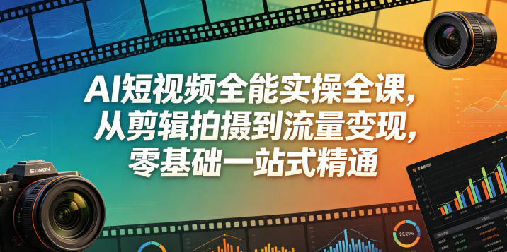 AI短视频全能实操全课，从剪辑拍摄到流量变现，零基础一站式精通-轻创资源网