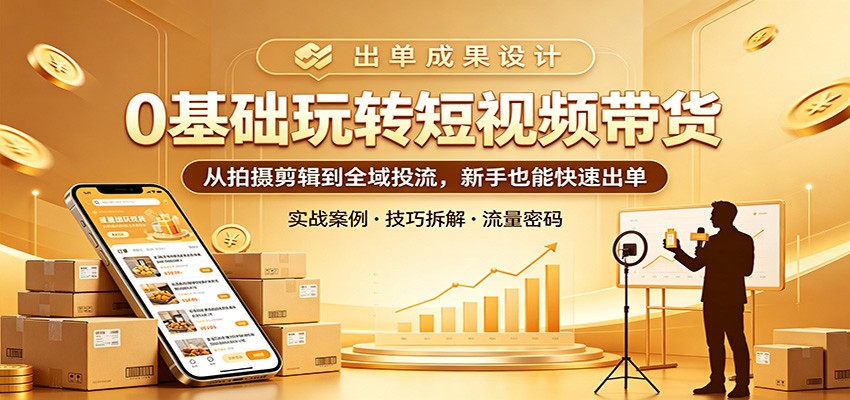 0基础玩转短视频带货：从拍摄剪辑到全域投流，新手也能快速出单-轻创资源网