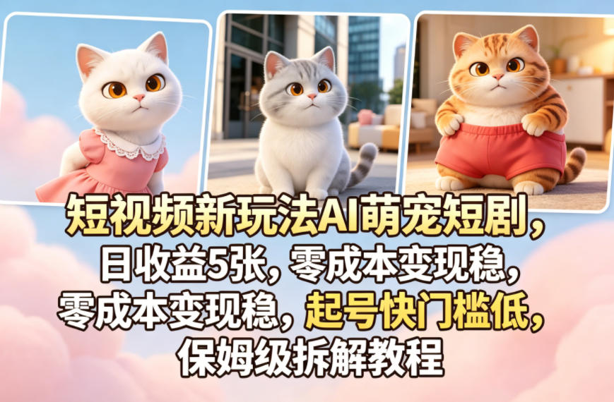 短视频新玩法AI萌宠短剧，日收益5张，零成本变现稳，起号快门槛低，保姆级拆解教程-轻创资源网