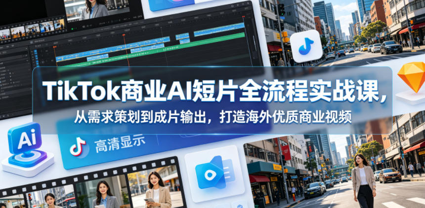 TikTok商业AI短片全流程实战课，从需求策划到成片输出，打造海外优质商业视频-轻创资源网