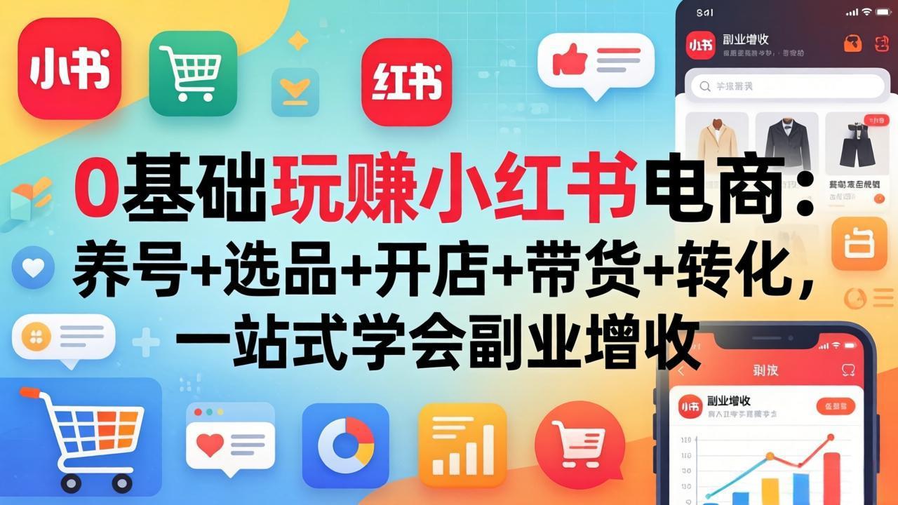 0基础玩赚小红书电商：养号+选品+开店+带货+转化，一站式学会副业增收-轻创资源网