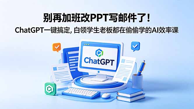 别再加班改PPT写邮件了！ChatGPT一键搞定，白领学生老板都在偷偷学的AI效率课-轻创资源网