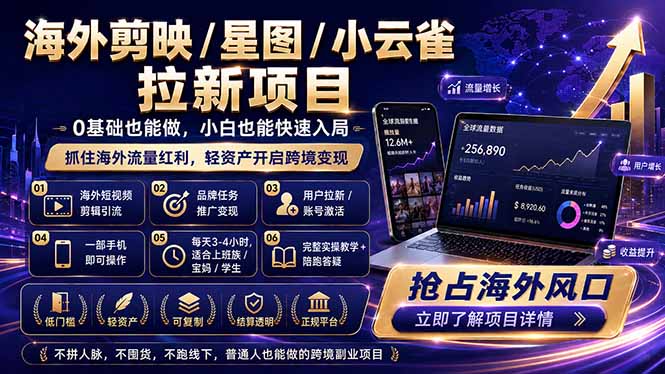 海外剪映 / 星图 / 小云雀拉新项目 普通人也能上手的跨境流量变现副业-轻创资源网