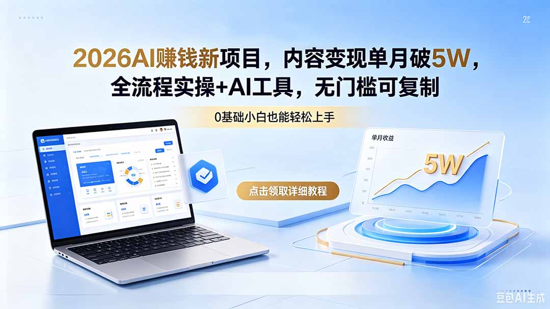 2026AI赚钱新项目，内容变现单月破5W，全流程实操+AI工具，无门槛可复制-轻创资源网