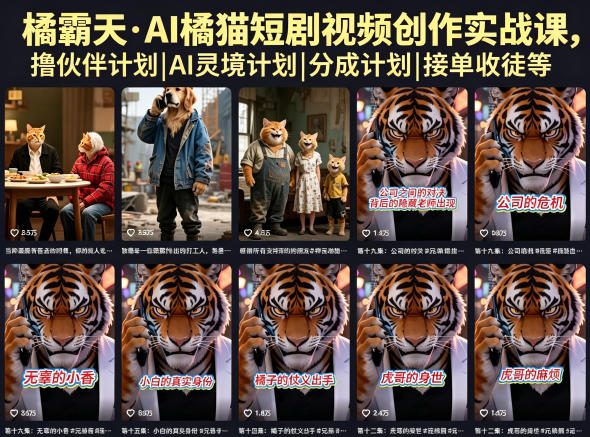 橘霸天·AI橘猫短剧视频创作实战课，撸伙伴计划|AI灵境计划|分成计划|接单收徒等-轻创资源网