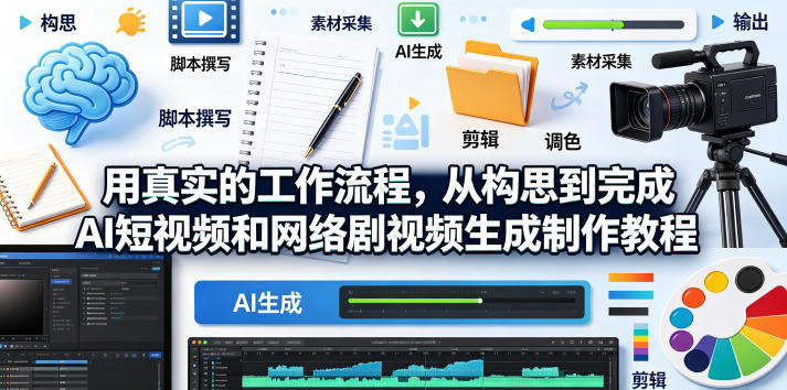 用真实的工作流程，从构思到完成AI短视频和网络剧视频生成制作教程-中英字幕-轻创资源网