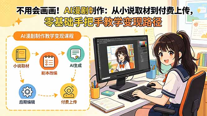 不用会画画！AI漫剧制作：从小说取材到付费上传，零基础手把手教学变现路径-轻创资源网