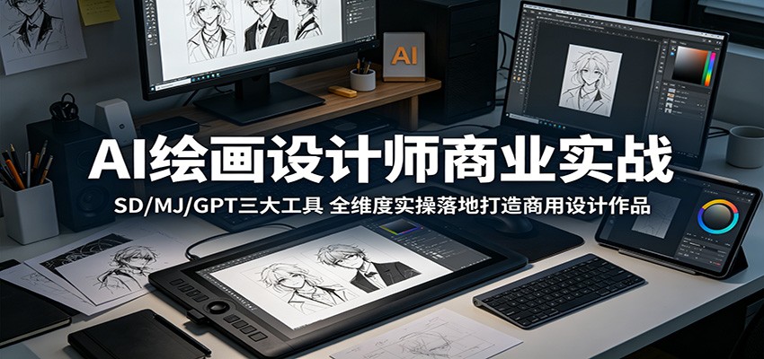 AI绘画设计师商业实战：SD/MJ/GPT三大工具，全维度实操落地打造商用设计作品-轻创资源网
