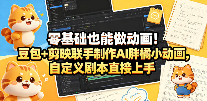 零基础也能做动画！豆包+剪映联手制作AI胖橘小动画，自定义剧本直接上手-轻创资源网