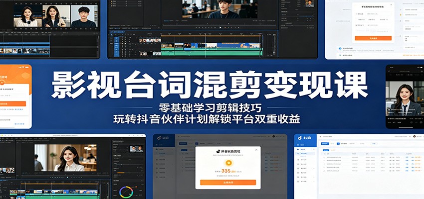 影视台词混剪变现课：零基础学习剪辑技巧，玩转抖音伙伴计划解锁平台双重收益-轻创资源网