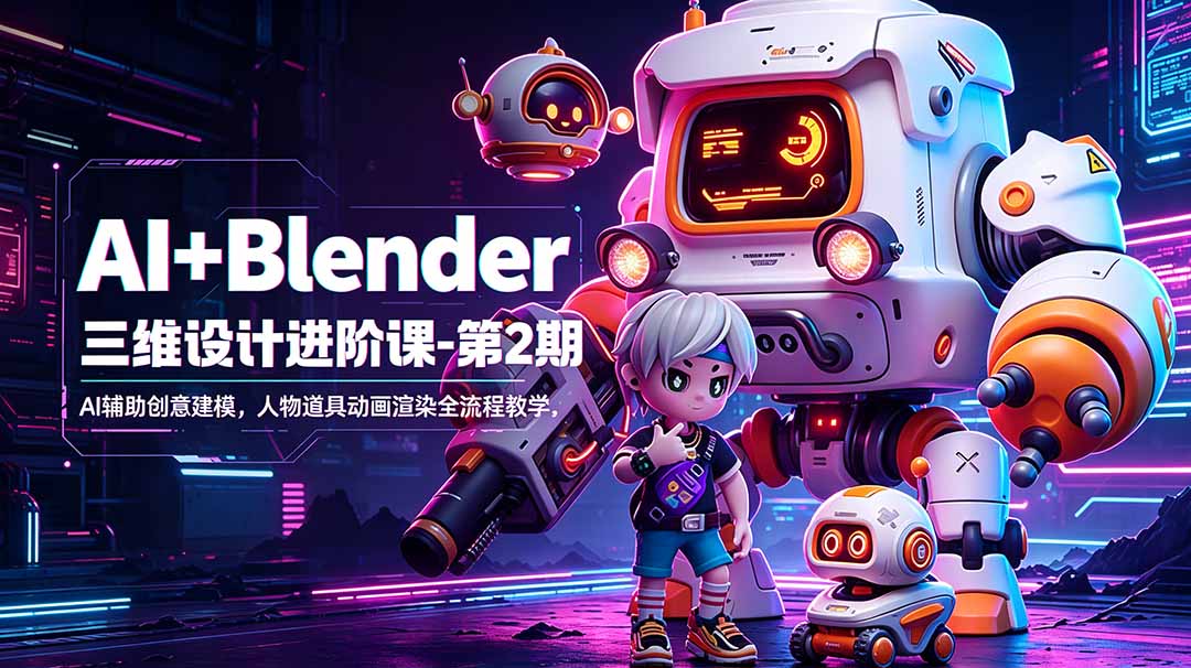 AI+Blender三维设计进阶课-第2期：AI辅助创意建模，人物道具动画渲染全流程教学-轻创资源网