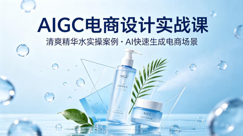 AIGC电商设计实战课，以清爽精华水为实操案例，教你用AI快速生成电商场景-轻创资源网
