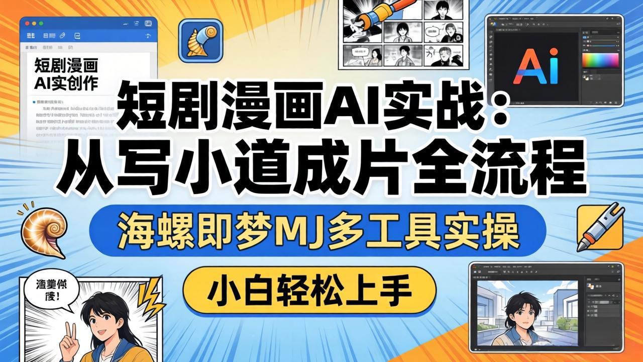短剧漫画AI实战：从写小说到成片全流程，海螺即梦MJ多工具实操，小白轻松上手-轻创资源网