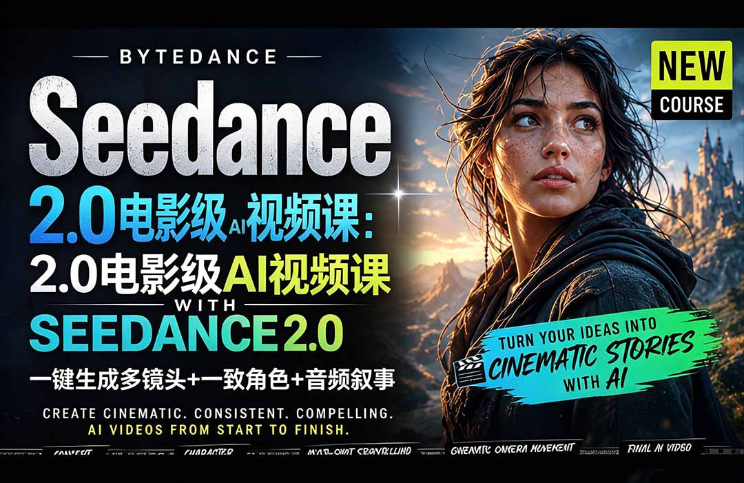 Seedance 2.0电影级AI视频课：一键生成多镜头+一致角色+音频叙事-轻创资源网