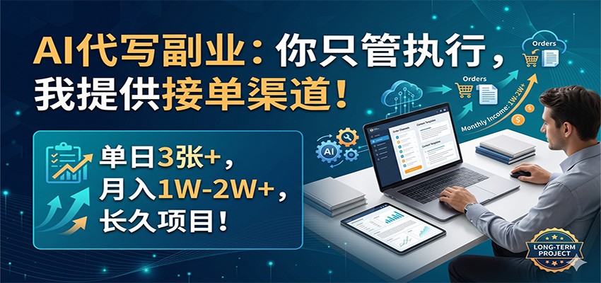 AI代写副业：你只管执行，我提供接单渠道！单日3张+，月入1W-2W+，长久项目-轻创资源网