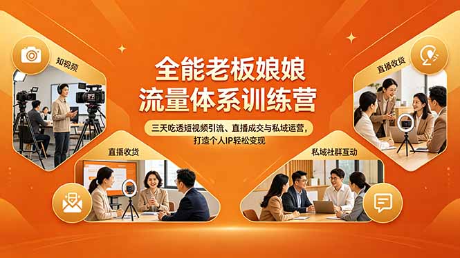 全能老板娘流量体系训练营，三天吃透短视频引流、直播成交与私域运营，打造个人IP轻松变现-轻创资源网