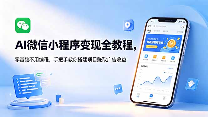 AI微信小程序变现全教程，零基础不用编程，手把手教你搭建项目赚取广告收益-轻创资源网
