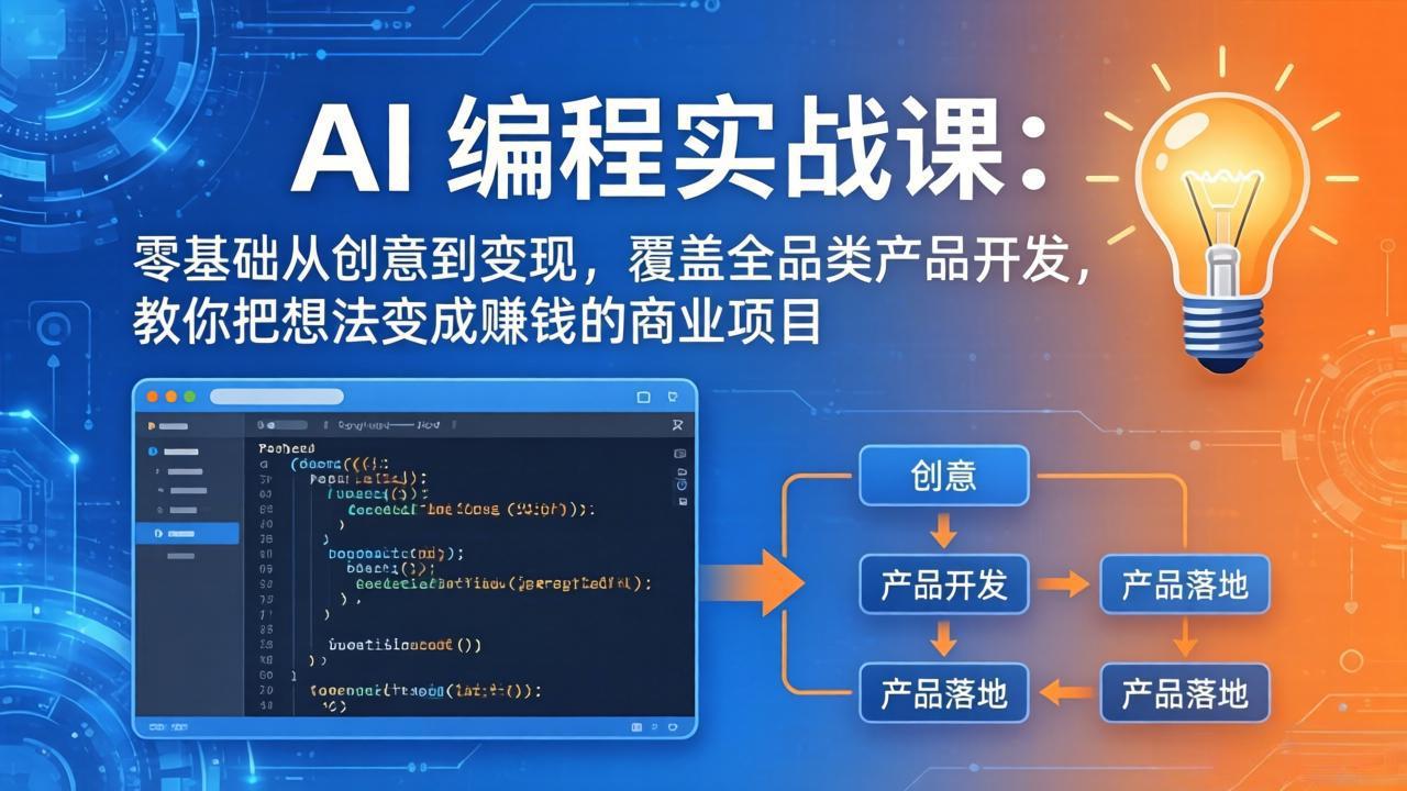 AI编程实战课-第三期-5月更新：零基础从创意到变现，覆盖全品类产品开发，把想法变成赚钱项目-轻创资源网