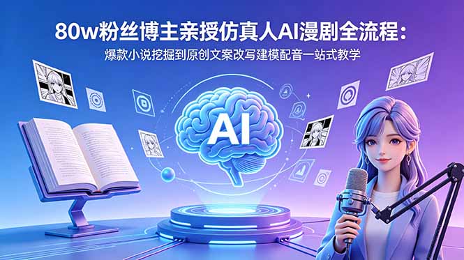 80w粉丝博主亲授仿真人AI漫剧全流程：爆款小说挖掘到原创文案改写建模配音一站式教学-轻创资源网