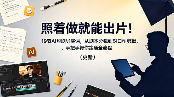 照着做就能出片！19节AI短剧导演课，从剧本分镜到对口型剪辑，手把手带你跑通全流程(更新-轻创资源网