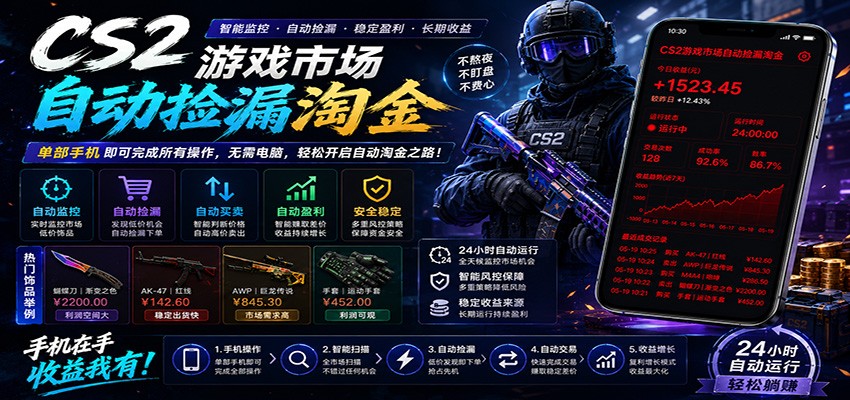 CSGO挂机捡漏项目通过利用游戏饰品交易机制，结合薄凉软件辅助捡漏，实现盈利-轻创资源网