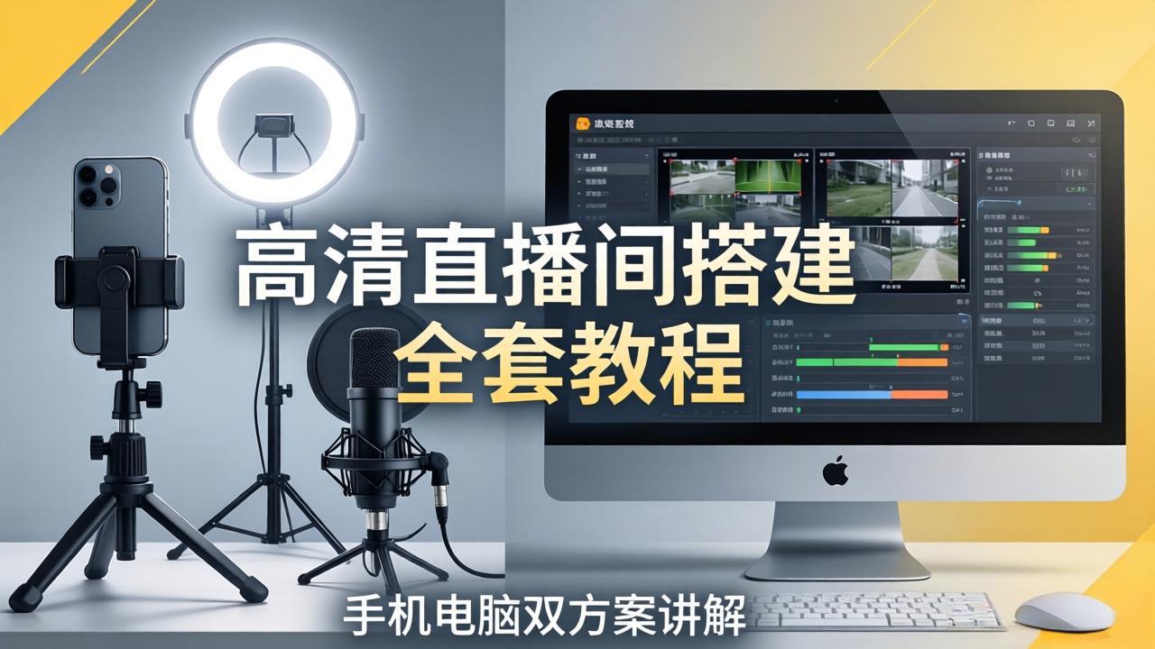 高清直播间搭建全套教程，手机电脑双方案讲解，设备选型调试多机位实操教学-轻创资源网