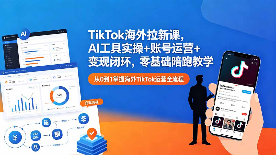 TikTok海外拉新课，AI工具实操+账号运营+变现闭环，零基础陪跑教学-轻创资源网