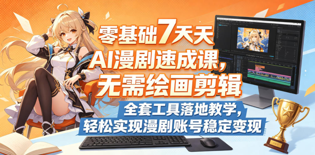 零基础7天AI漫剧速成课，无需绘画剪辑，全套工具落地教学，轻松实现漫剧账号稳定变现-轻创资源网