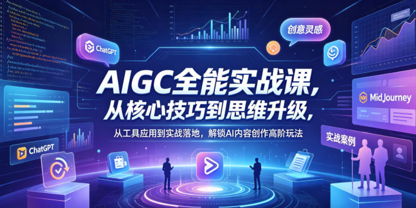 AIGC全能实战课，从核心技巧到思维升级，从工具应用到实战落地，解锁AI内容创作高阶玩法-轻创资源网