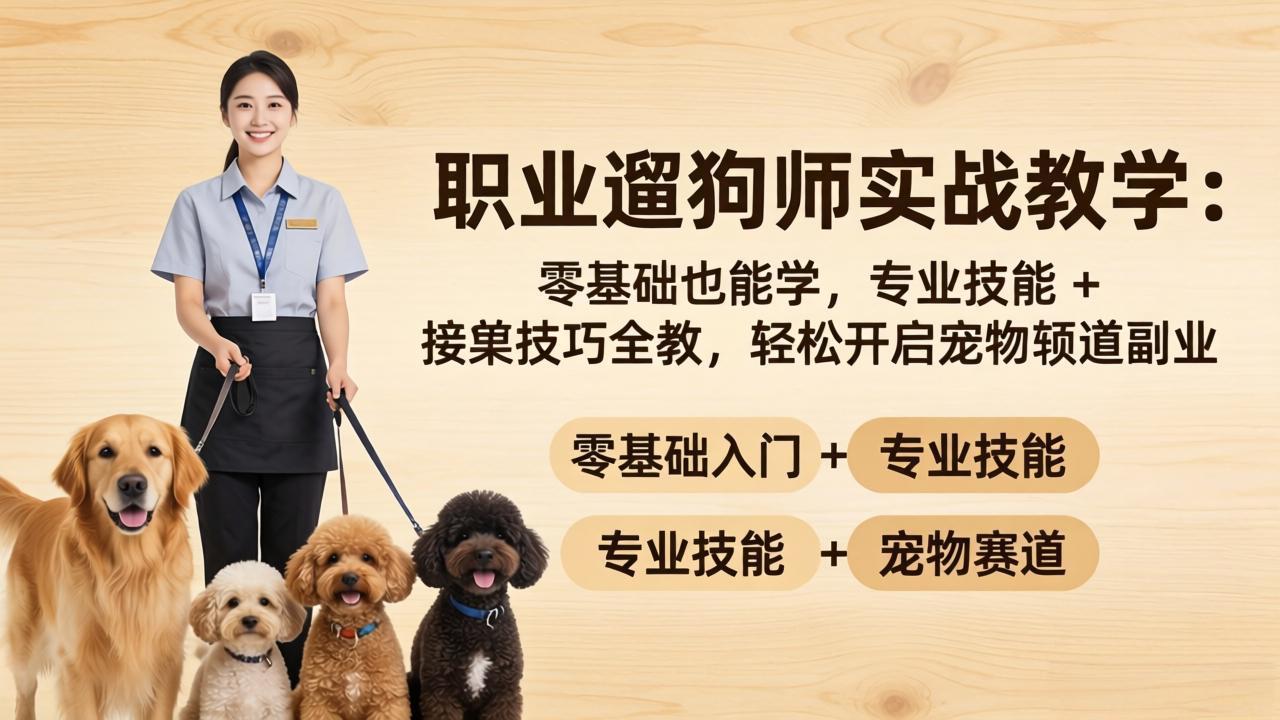 职业遛狗师实战教学：零基础也能学，专业技能 + 接单技巧全教，轻松开启宠物赛道副业-轻创资源网